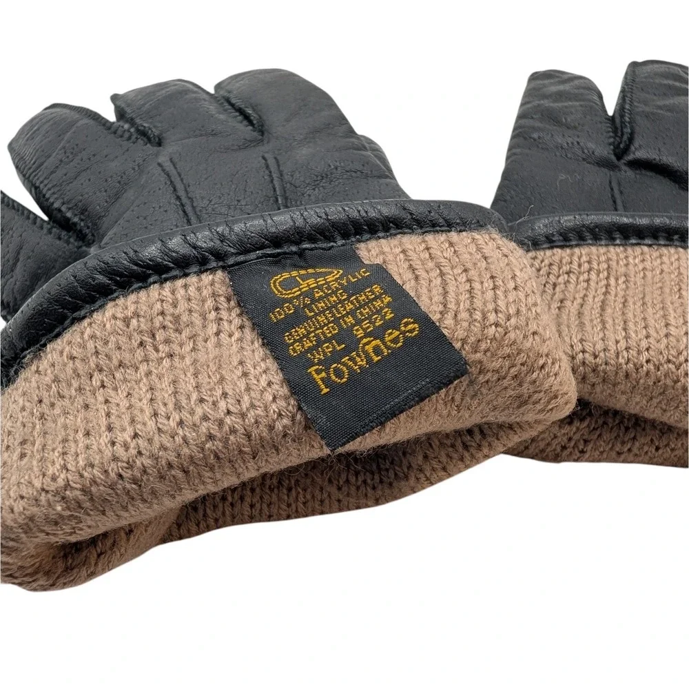Vintage Pownes Genuine Leather Gloves Driving Lined Black‎ Womens Size Large